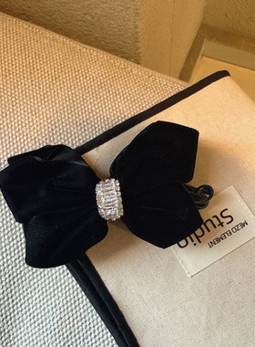 优雅气质黑色丝绒蝴蝶结水钻香蕉夹韩国发饰扭扭夹后脑勺马尾夹女