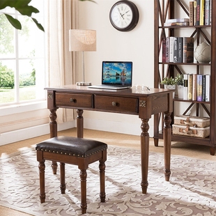 美式实木书桌写字台电脑桌家用仿古办公学习小桌子小户型书房家具