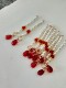 流苏 10根装 4mm仿珍珠流苏半成品加红色水滴珠坠子