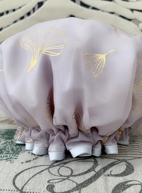 高端双层岩灰银杏叶烫金浴帽女洗澡成人淋浴防水防油烟网红款家用