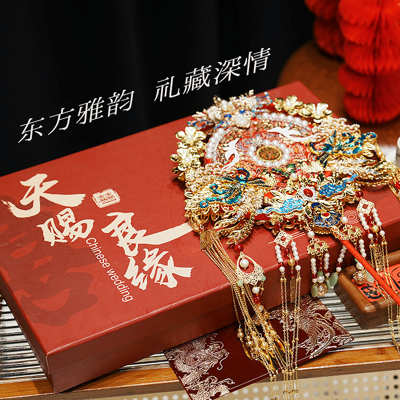 原创双面双色团扇新娘结婚纯手工diy材料包高级重工秀禾婚礼喜扇