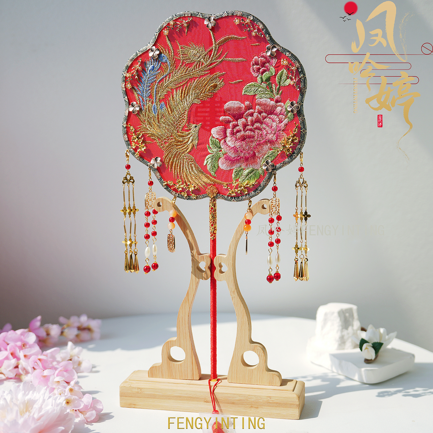 中式团扇diy材料包刺绣新娘结婚出嫁龙凤秀禾服手捧花束双面双圈