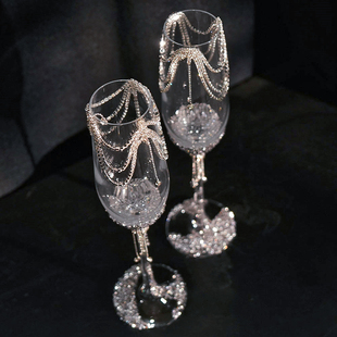 结婚对杯婚庆用品草坪西式婚礼香槟杯手工装饰玻璃交杯酒杯高脚杯