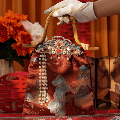 凤吟婷复古风配马面裙提花竹节大容量中式中国风新款手提包竹节包