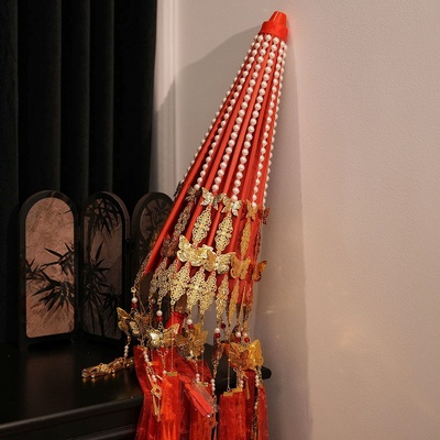 中式手工喜字婚伞结婚新娘晨袍拍照道具婚礼出嫁油伞红伞婚庆用品