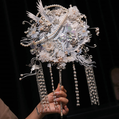 双面蓝色婚礼团扇送新娘结婚礼物中式豪华diy喜扇秀禾婚扇高级感