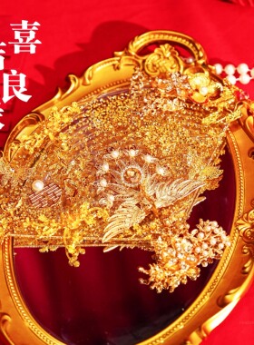 新中式中国风扇子舞蹈折扇金色扇子水扇汉服旗袍扇晨袍拍照道具