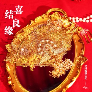 新中式中国风扇子舞蹈折扇金色扇子水扇汉服旗袍扇晨袍拍照道具