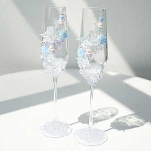 花束原创设计婚礼新人敬酒杯交杯酒订婚礼物送闺蜜冰透粉色高脚杯