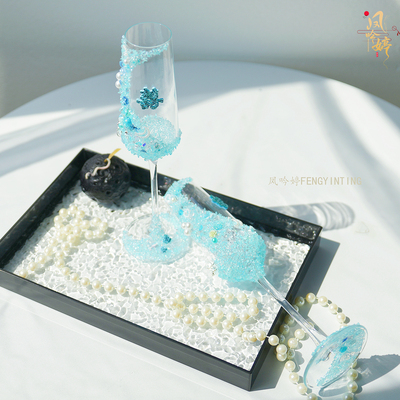 新婚礼物送新人闺蜜结婚实用手工diy材料包敬酒杯一对高脚杯成品