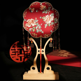 刺绣双面重工绢丝扇面新娘团扇diy材料包结婚送礼成品结婚团扇