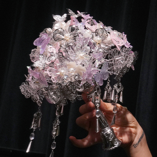 权杖手捧花紫色材料包新娘结婚出嫁手工自制女王水晶婚纱礼物成品