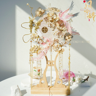 凤吟婷团扇新娘结婚喜扇材料包diy高级秀禾喜扇重工成品婚礼新款