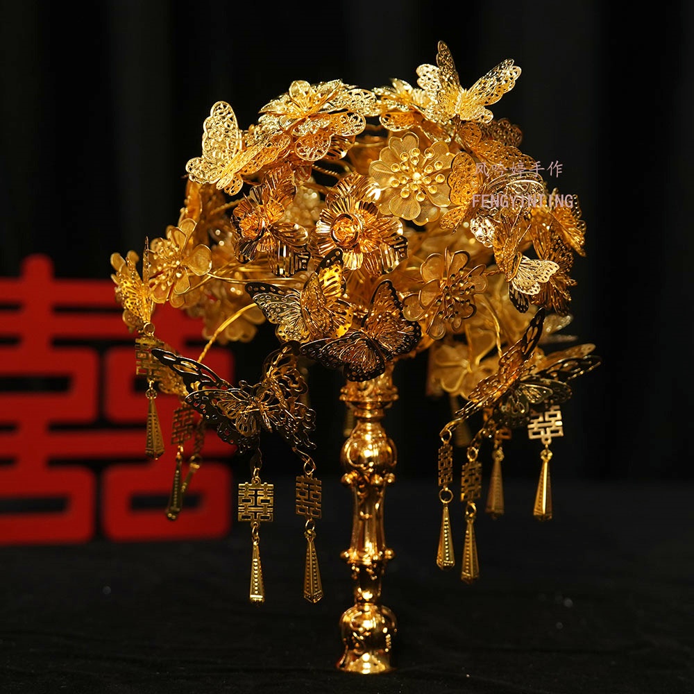 新娘手捧花接亲中式婚礼金色婚纱香槟金结婚中国风秀禾服捧花材料