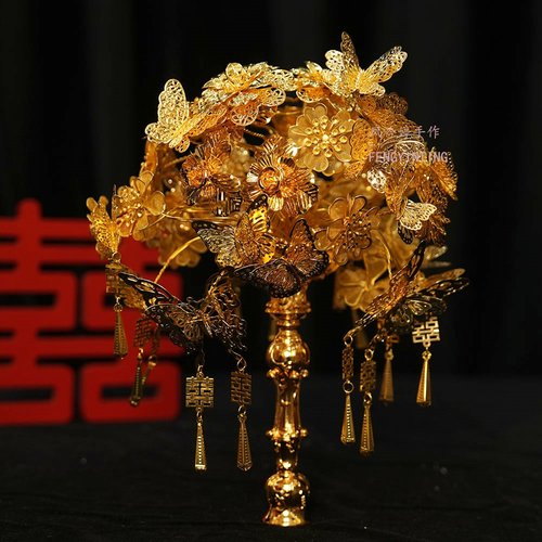 新娘手捧花接亲中式婚礼金色婚纱香槟金结婚中国风秀禾服捧花材料