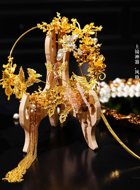 新中式秀禾扇迷你小扇子巴掌扇晨袍拍照婚礼道具古风小巧新娘团扇