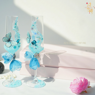 DIY超美高级感手工敬酒杯材料包送闺蜜高颜值敬酒香槟杯新婚礼