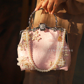 新中式 国风包包搭配旗袍汉服典雅大花肩斜挎手提包2024春夏新款