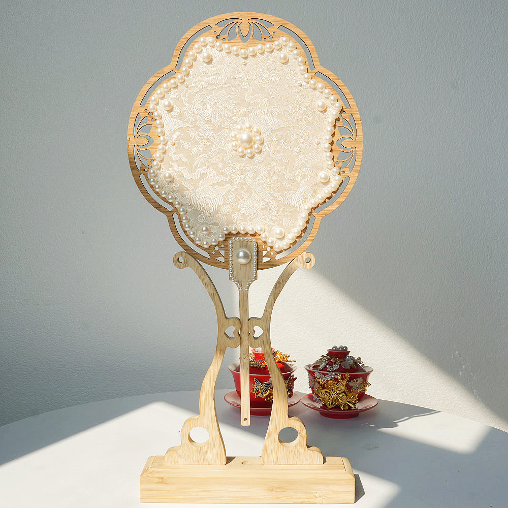 宋锦珍珠扇子中国非遗手工diy材料包古风团扇成品闺蜜结婚礼物