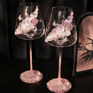 新人结婚敬酒杯diy一对高脚杯材料包粉色满钻手工礼物结婚礼物
