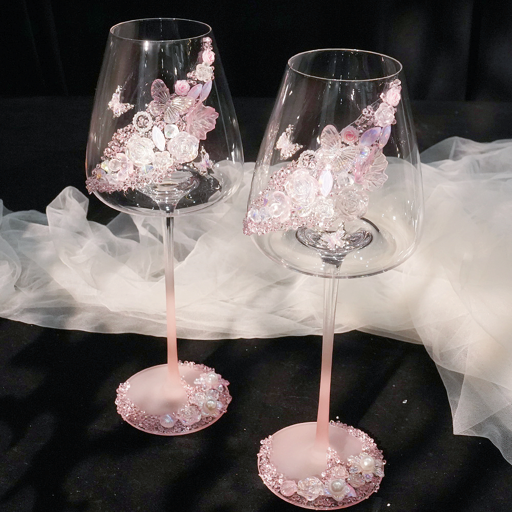 婚礼敬酒杯装饰婚宴装饰摆件高脚杯家用耐高温大容量高级感创意