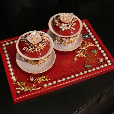 中式婚礼改口敬茶杯结婚套装陶瓷喜杯DIY套装送新人礼物高级定制