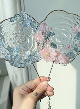 荷花水扇蓝色中国风汉服拍照道具