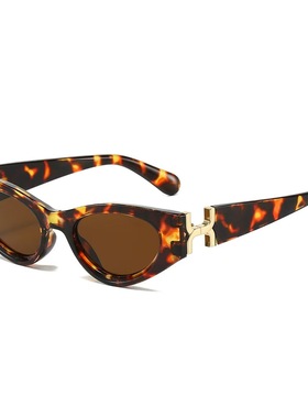 欧美走秀小框豹纹猫眼太阳镜女