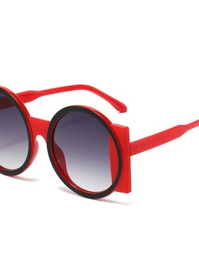 红色圆形不规则框墨镜女太阳眼镜
