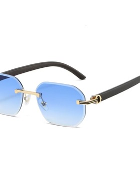 仿木纹无框切边多边形墨镜