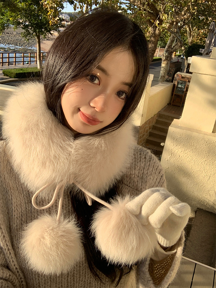 秋冬真狐狸毛围脖可爱大毛球围巾