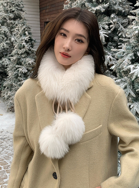 360度全狐狸毛围巾双雪球