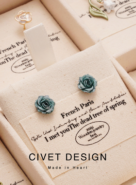 蓝色妖姬玫瑰花耳钉春夏简约百搭气质可爱甜美耳环法式复古耳夹女