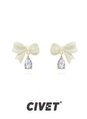 精致蝴蝶结锆石耳环夏日甜美少女纯银耳钉简约百搭日常无耳洞耳夹