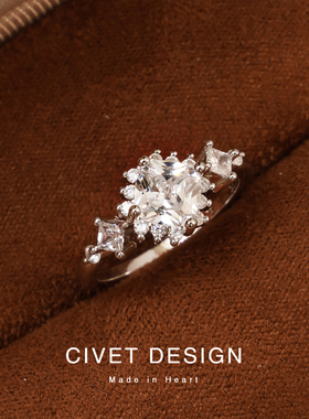 小圆钻925纯银戒指女时尚清冷感轻奢雪花钻精致时尚简约百搭指环