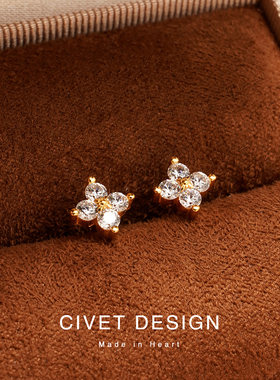 经典四叶草纯银耳环超闪小巧精致时尚气质耳饰简约轻奢高级耳钉女