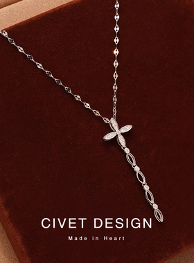 流苏十字架四叶花纯银项链女轻奢小众设计精致锁骨链气质简约百搭