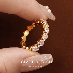 法式轻奢小众素珠镶嵌排钻纯银戒指叠戴简约ins风个性百搭指环女