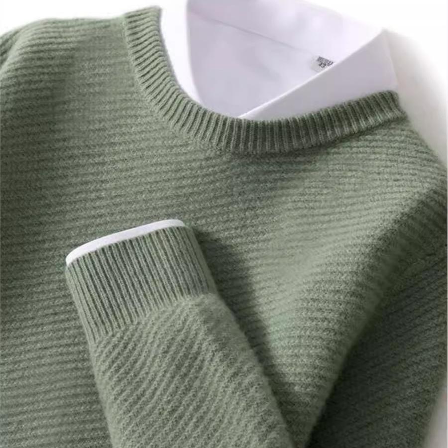 2024冬季新款圆领100%羊绒衫男宽松加厚套头内搭毛衣韩版打底衫