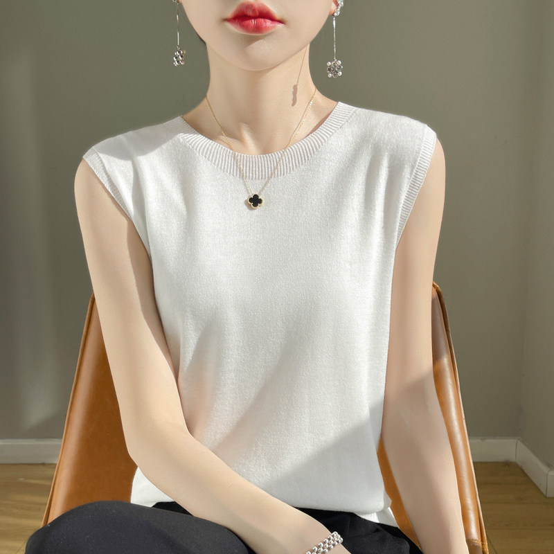一线成衣精仿羊毛圆领背心女内搭打底夏天吊带休闲无袖针织衫上衣