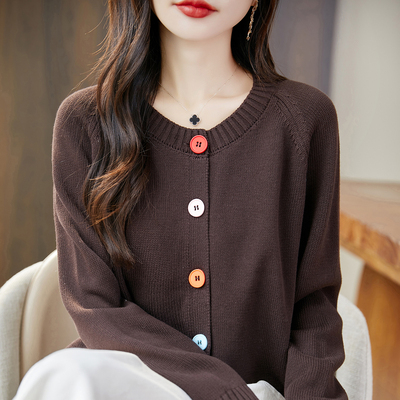 法式彩扣纯棉针织开衫女2025新款加厚保暖短外套毛衣气质小衫上衣