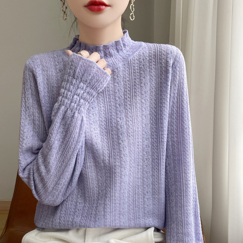 2025春季新款质感小香风甜美蕾丝打底衫女超洋气木耳边针织衫内搭