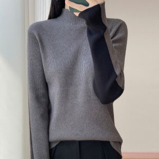 内搭女别致拼色减龄保暖毛衣显瘦打底衫 2025秋冬法式 半高领针织衫
