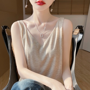 夏季V领真丝吊带背心女西装内搭性格外穿醋酸打底桑蚕丝缎面上衣