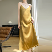 法式 醋酸吊带连衣裙女夏高级感缎面提花裙子显瘦气质背心吊带长裙