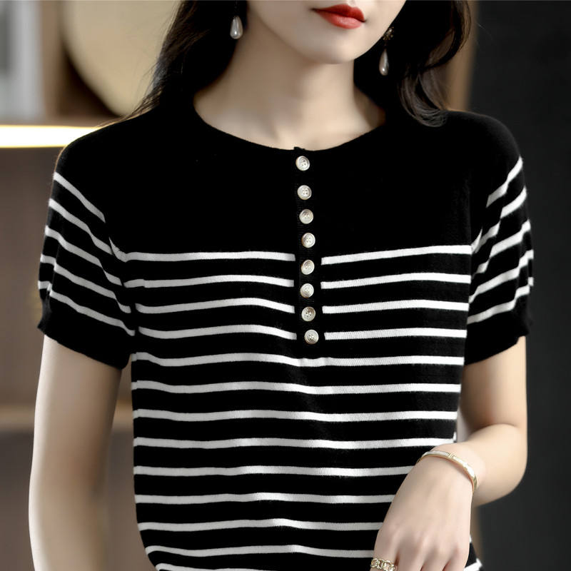 短袖通勤常规经典黑白条纹