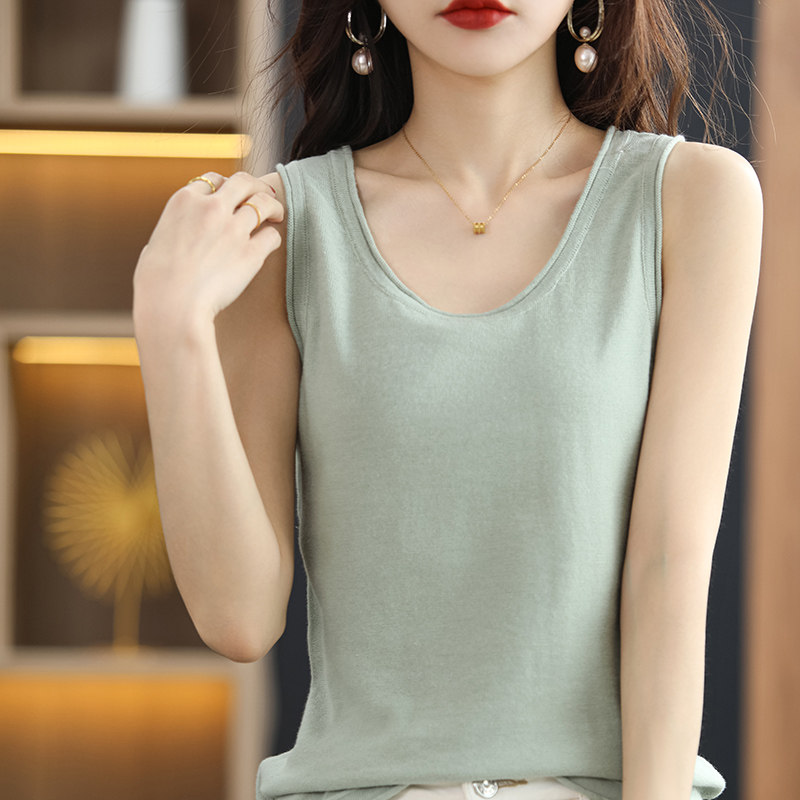纯棉线吊带背心女圆领套头内搭外穿短款宽松纯色100%全棉无袖上衣