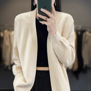 中长款针织开衫女宽松休闲外套毛衣慵懒风外搭中款羊毛衫简约上衣