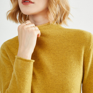 百搭宽松毛衣洋气显瘦套头打底衫 卷边半高领羊毛衫 女2021秋冬新款