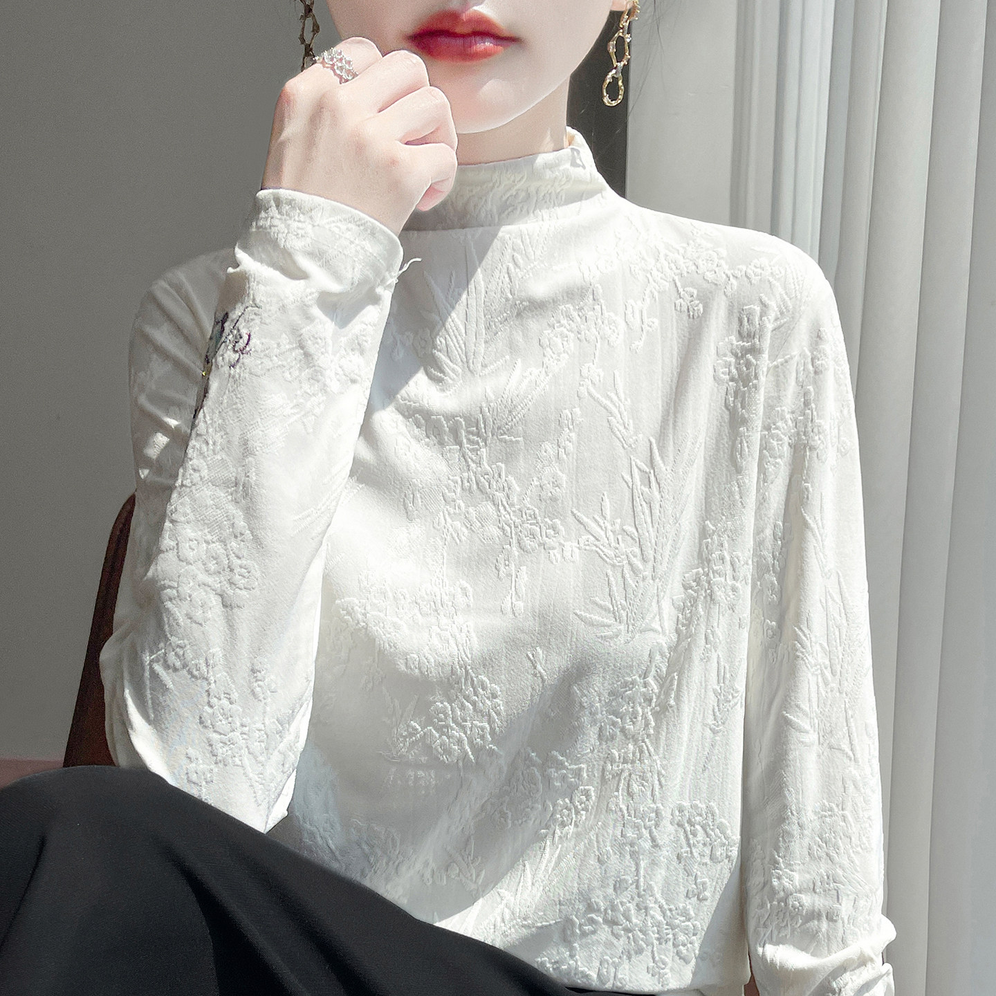 新中式女装春装女装2026早春上衣白色打底衫女内搭可外穿薄款长袖